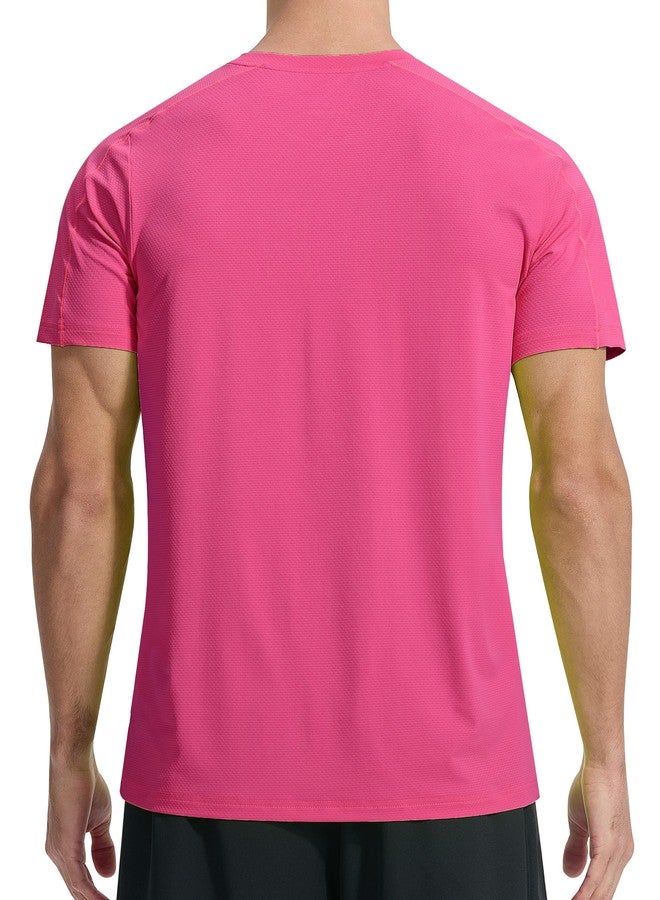 EZRUN Men's Lightweight Short Sleeve T-Shirt Quick Dry Workout Running Athletic Swim Shirts Fishing Rash Guard (Neon Pink,3XL) - Image 2