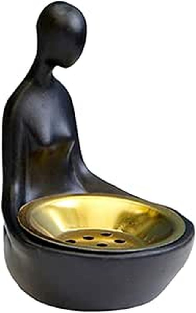 حارق البخور الأسود الراتنجي شخصية أنثوية مجردة جالسة زخرفة عطر المنزل للتأمل واليوجا - Image 1
