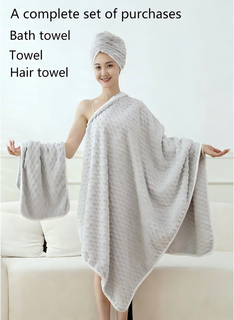 MOOCO Bath Towel Large,Bath Towel Set -3PCS Includes ( 90*170CM )Bath Towel,(35*75CM) Hand Towel,(25*65CM) Bath Cap,Quick Dry Highly Absorbent Thick Bathroom Soft Hotel Towels for Bath And Spa,Bathroom Towels Set is Soft and Gentle,Highly Absorbent,Gray,Bath Towel 90*170CM,Bath Towel for Men/Women - Image 2