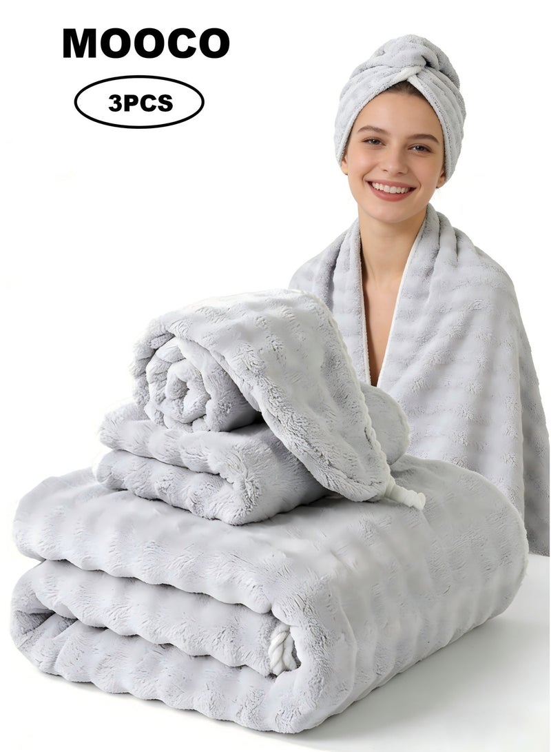 MOOCO Bath Towel Large,Bath Towel Set -3PCS Includes ( 90*170CM )Bath Towel,(35*75CM) Hand Towel,(25*65CM) Bath Cap,Quick Dry Highly Absorbent Thick Bathroom Soft Hotel Towels for Bath And Spa,Bathroom Towels Set is Soft and Gentle,Highly Absorbent,Gray,Bath Towel 90*170CM,Bath Towel for Men/Women - Image 1