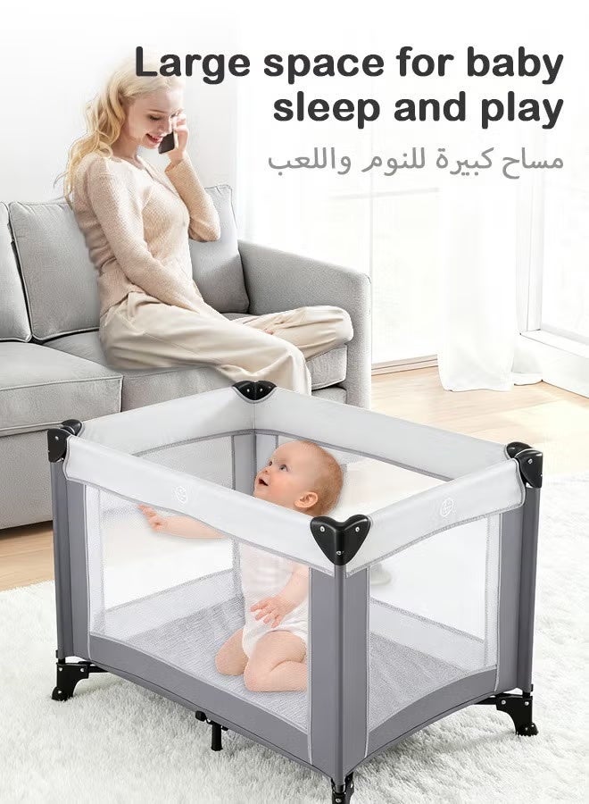 TAKHTEELA 2 In 1 Baby Crib, Portable Playard, Foldable Travel Bed Playpen, Travel Crib Nursery Center for Infant with Removable Comfortable Mattress and Carry Bag - Image 2