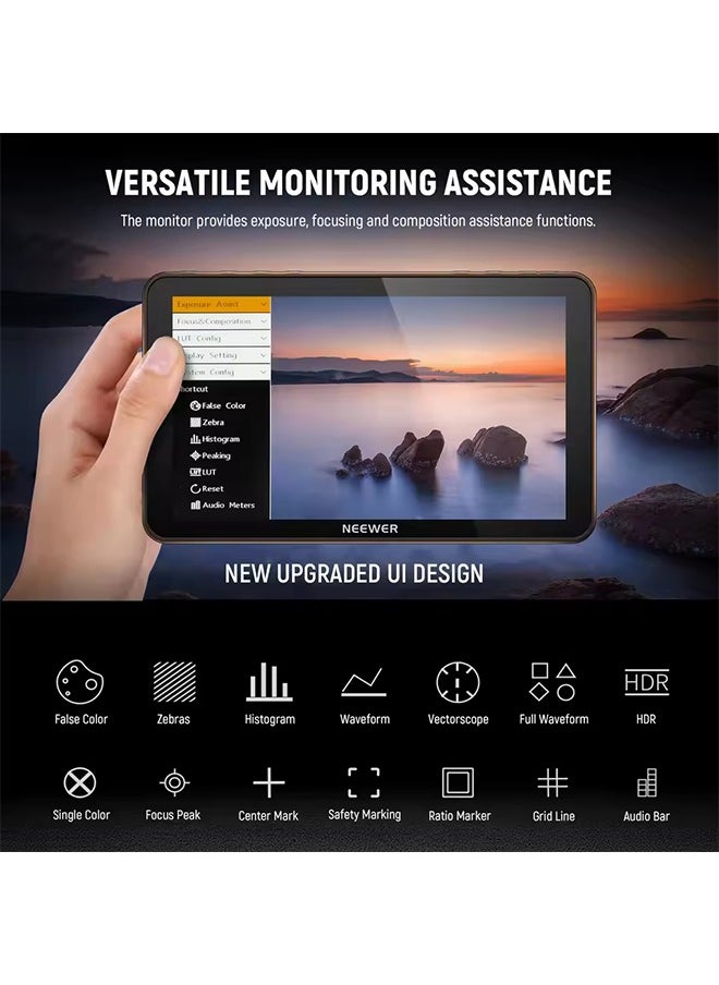 Neewer - NEEWER F700 7" Camera Field Monitor, 2000nit HD 1920x1080 IPS Touch Screen with 3D LUT, 4K HDMI Loop in/Out with Peak Focus - Image 1