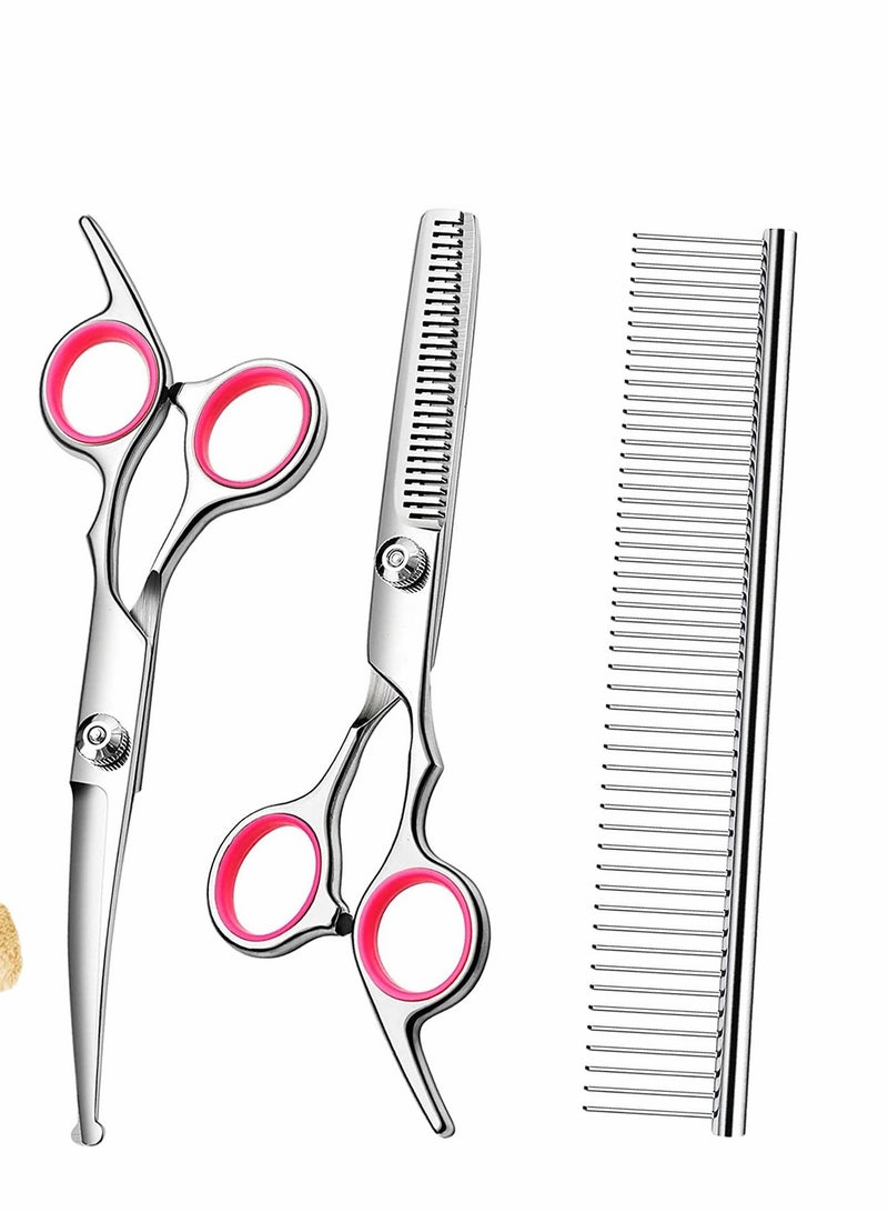 Excefore طقم مقصات لتجميل الكلاب مع نصائح دائرية آمنة مجموعة مقصات احترافية من الفولاذ المقاوم للصدأ مستقيم ومنحني ومشط للشعر الطويل والقصير للقطط والحيوانات الأليفة - Image 1