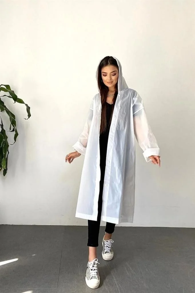 Dzc Kuzenler Avm Dzc Cousins ​​Avm Women's Men's Raincoat Hooded Eva Raincoat Windbreaker White