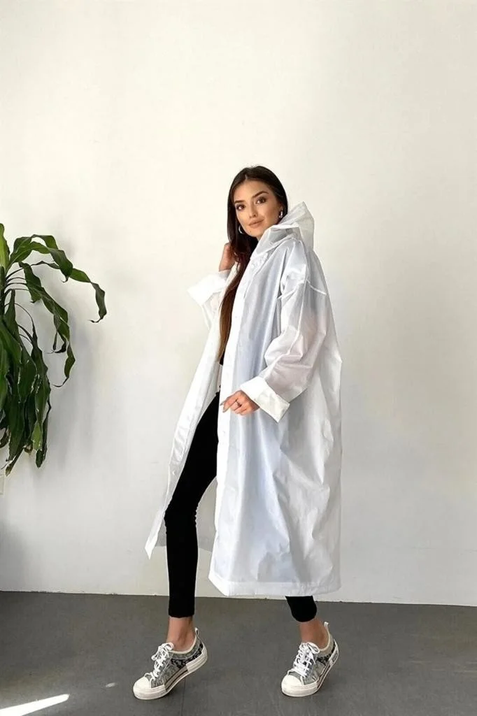 Dzc Kuzenler Avm Dzc Cousins ​​Avm Women's Men's Raincoat Hooded Eva Raincoat Windbreaker White