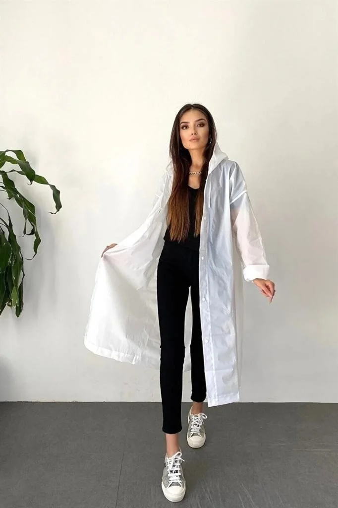 Dzc Kuzenler Avm Dzc Cousins ​​Avm Women's Men's Raincoat Hooded Eva Raincoat Windbreaker White