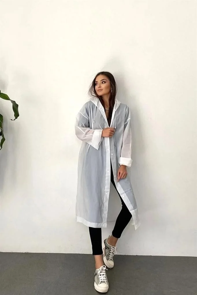 Dzc Kuzenler Avm Dzc Cousins ​​Avm Women's Men's Raincoat Hooded Eva Raincoat Windbreaker White