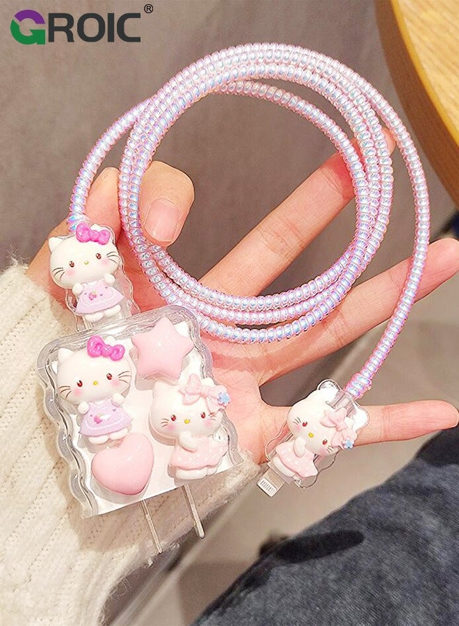 GROIC 5 Pcs Cute Hello Kitty Charger Case, Cable Protector for iPhone Charger, Data Line USB Case Wire Cable Saver Phone Charger Protector for Women Girls  - Image 1