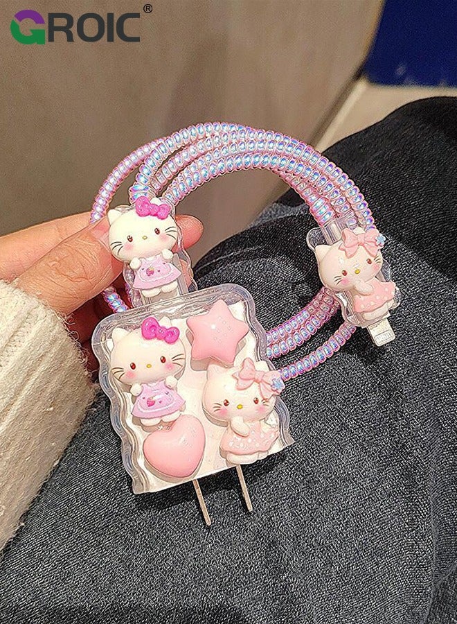GROIC 5 Pcs Cute Hello Kitty Charger Case, Cable Protector for iPhone Charger, Data Line USB Case Wire Cable Saver Phone Charger Protector for Women Girls  - Image 3