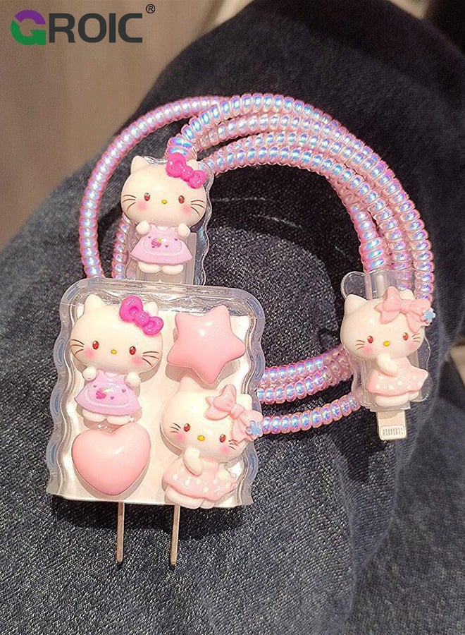 GROIC 5 Pcs Cute Hello Kitty Charger Case, Cable Protector for iPhone Charger, Data Line USB Case Wire Cable Saver Phone Charger Protector for Women Girls  - Image 4