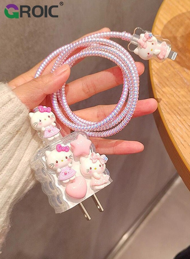 GROIC 5 Pcs Cute Hello Kitty Charger Case, Cable Protector for iPhone Charger, Data Line USB Case Wire Cable Saver Phone Charger Protector for Women Girls  - Image 5