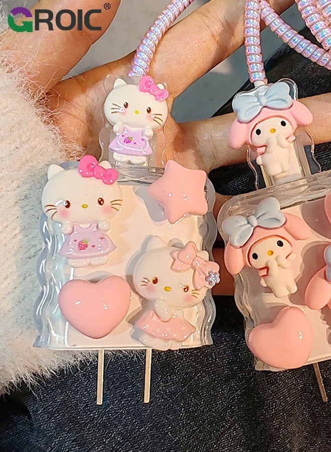 5 Pcs Cute Hello Kitty Charger Case, Cable Protector for iPhone Charger, Data Line USB Case Wire Cable Saver Phone Charger Protector for Women Girls