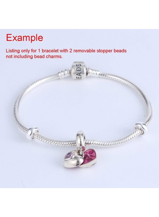 SOUKISS 925 Sterling Silver Snake Chain Bracelet with 2 Stopper Beads Charms Bracelet, 18cm*3mm, 925 Sterling, not-applicable - Image 4