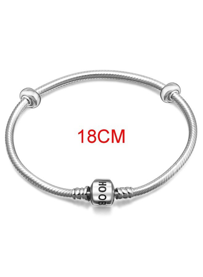 SOUKISS 925 Sterling Silver Snake Chain Bracelet with 2 Stopper Beads Charms Bracelet, 18cm*3mm, 925 Sterling, not-applicable - Image 2