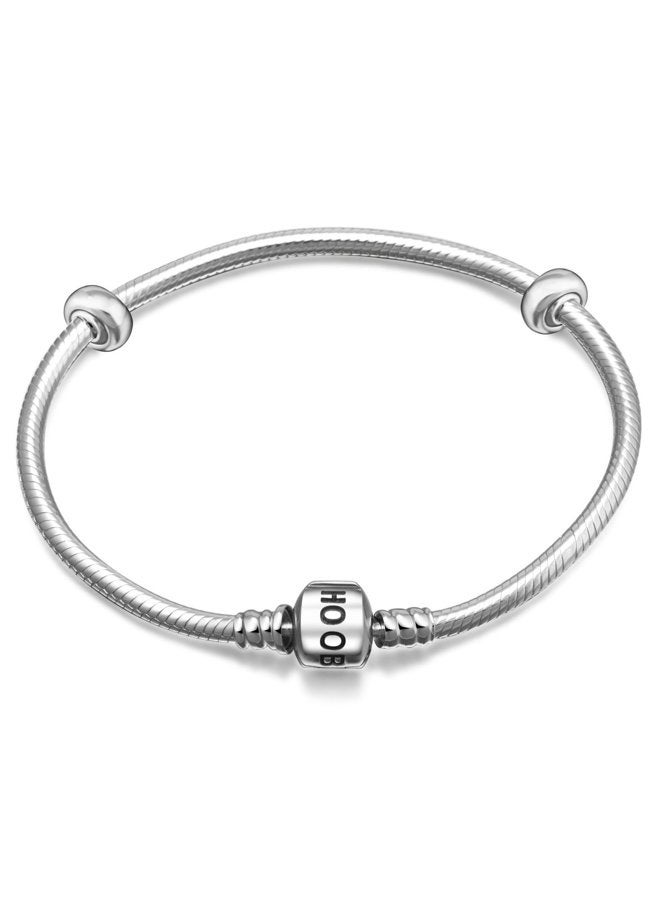 SOUKISS 925 Sterling Silver Snake Chain Bracelet with 2 Stopper Beads Charms Bracelet, 18cm*3mm, 925 Sterling, not-applicable - Image 1