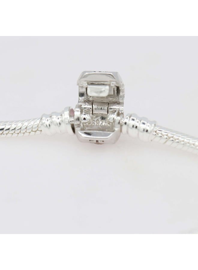 SOUKISS 925 Sterling Silver Snake Chain Bracelet with 2 Stopper Beads Charms Bracelet, 18cm*3mm, 925 Sterling, not-applicable - Image 3