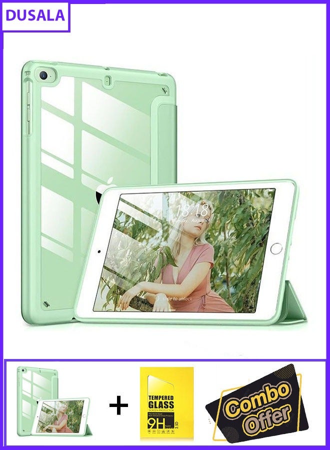 DUSALA 2 in 1 Case for iPad Mini 5 Generation 2019/ Mini 4 3 2 1, with Pencil Holder, Slim Stand Protective Cover with Clear Transparent Back Shell for iPad mini 5  Tablet, Support Auto Wake/Sleep With Tempered Glass - Image 1