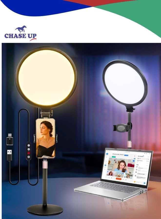 Chase Up Ring Light with Extendable Stand for Video Shooting, 10.5 inch Full-Screen Desk Ringlight for Laptop Mobile Phone, Dimmable LED Photography Light for Computer Zoom Meeting Live Streaming Selfie - Image 1