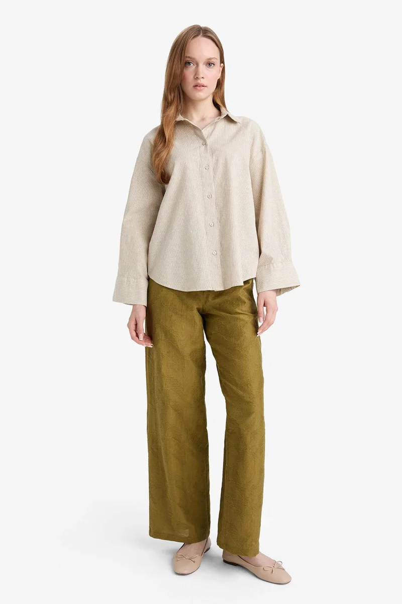ديفاكتو Relax Fit Linen Long Sleeve Shirt