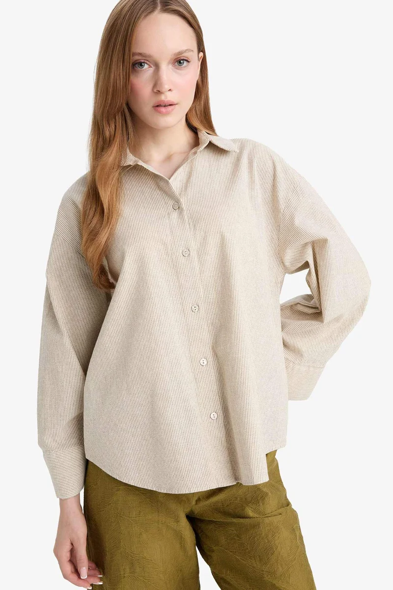 ديفاكتو Relax Fit Linen Long Sleeve Shirt