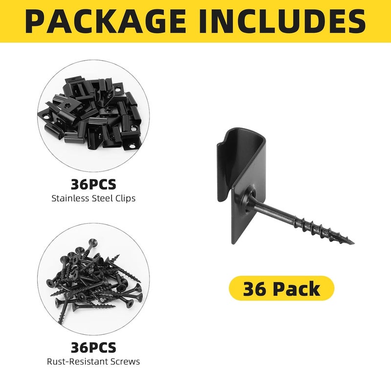 WELLOCKS Start Clips 1.5" Width Black 36 Pack with Deck Screws T25 Bit Universal Starter Clips for 400 SQ. FT. of Decking Board Hidden Clip Fastener (36PCS Black) - Image 4