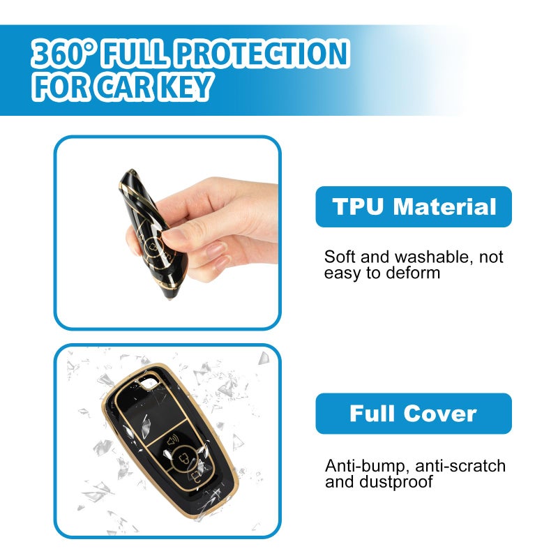 Rislobx 3 Buttons TPU Key Fob Cover for Ford, Key Fob Case for 2018 2019 2020 2021 2022 2023 2024 Ford Explorer F-150 Fusion Mustang Escape Edge Bronco Ranger Expedition (Black) - Image 4