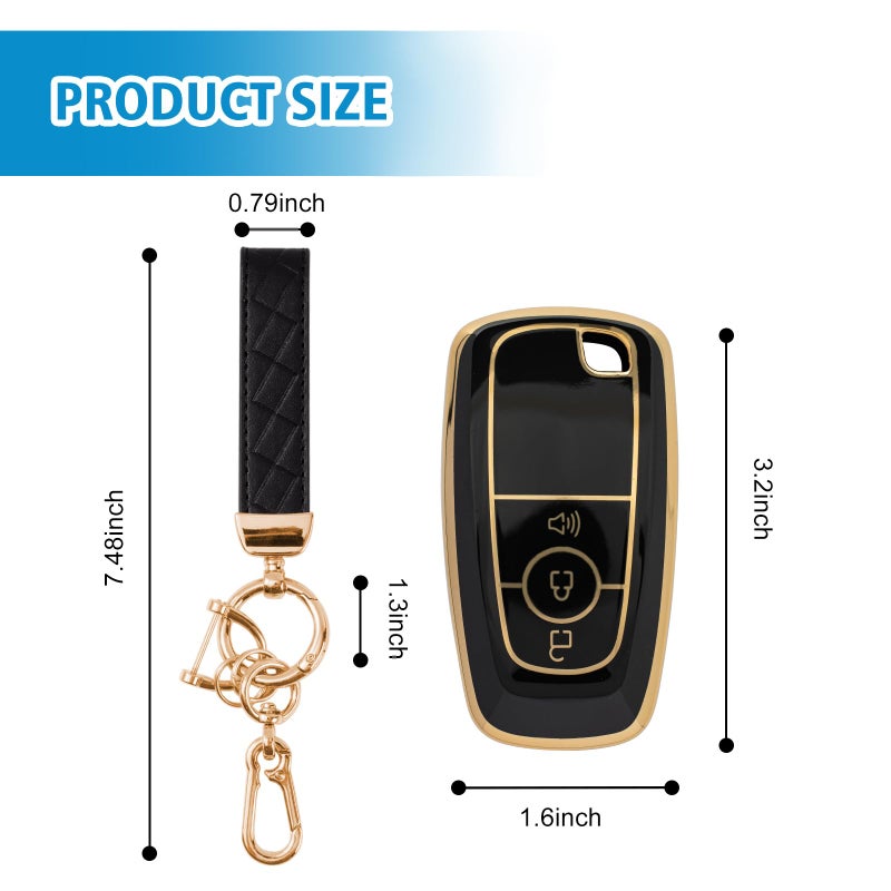 Rislobx 3 Buttons TPU Key Fob Cover for Ford, Key Fob Case for 2018 2019 2020 2021 2022 2023 2024 Ford Explorer F-150 Fusion Mustang Escape Edge Bronco Ranger Expedition (Black) - Image 3