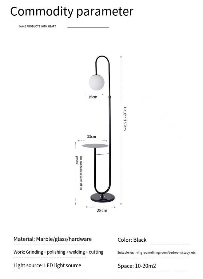 Glanfen - LED Glass Lamp Shade with Tea Table, Floor Lamp for Living Room Decoration Black 28x28x153 cm - Image 1