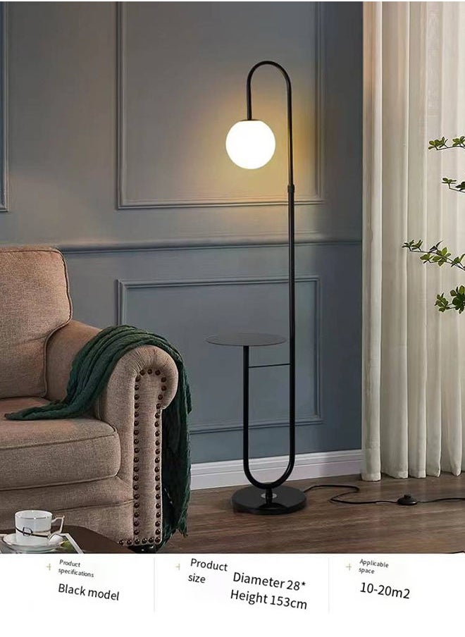 Glanfen - LED Glass Lamp Shade with Tea Table, Floor Lamp for Living Room Decoration Black 28x28x153 cm - Image 1