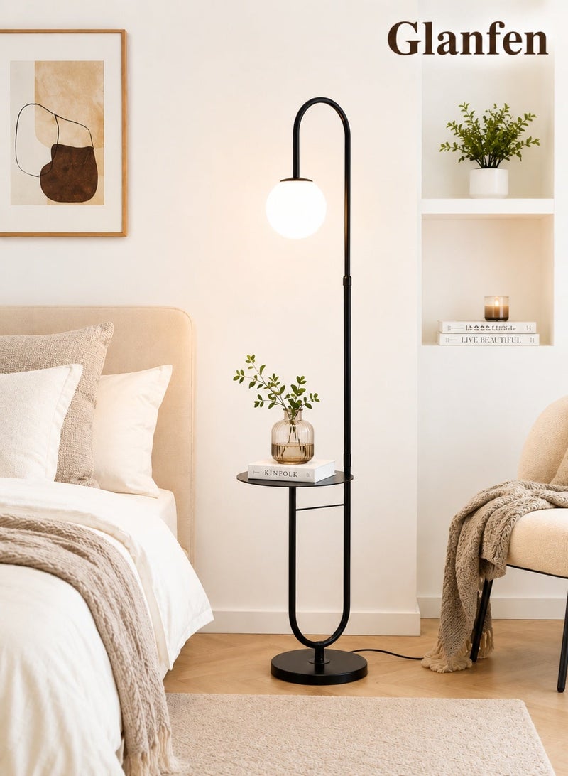 Glanfen Floor Lamp with Adjustable Height 1.5-1.7M, Modern LED Standing Lamp with Side Table, 20cm Globe Light, Flicker-Free Lighting for Bedroom Living Room Hotel Office - Image 1