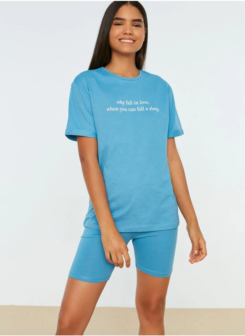 trendyol Slogna Knitted Pyjama Set
