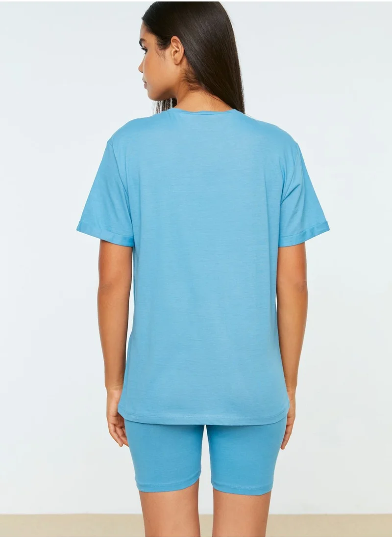trendyol Slogna Knitted Pyjama Set