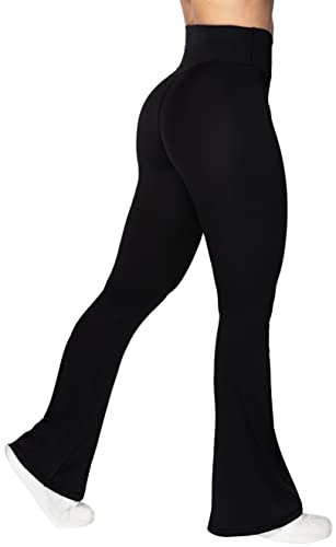 Sunzel Flare Leggings, Crossover Yoga Pants with Tummy Control, High-Waisted and Wide Leg, 30" Inseam, Black Large - Image 4