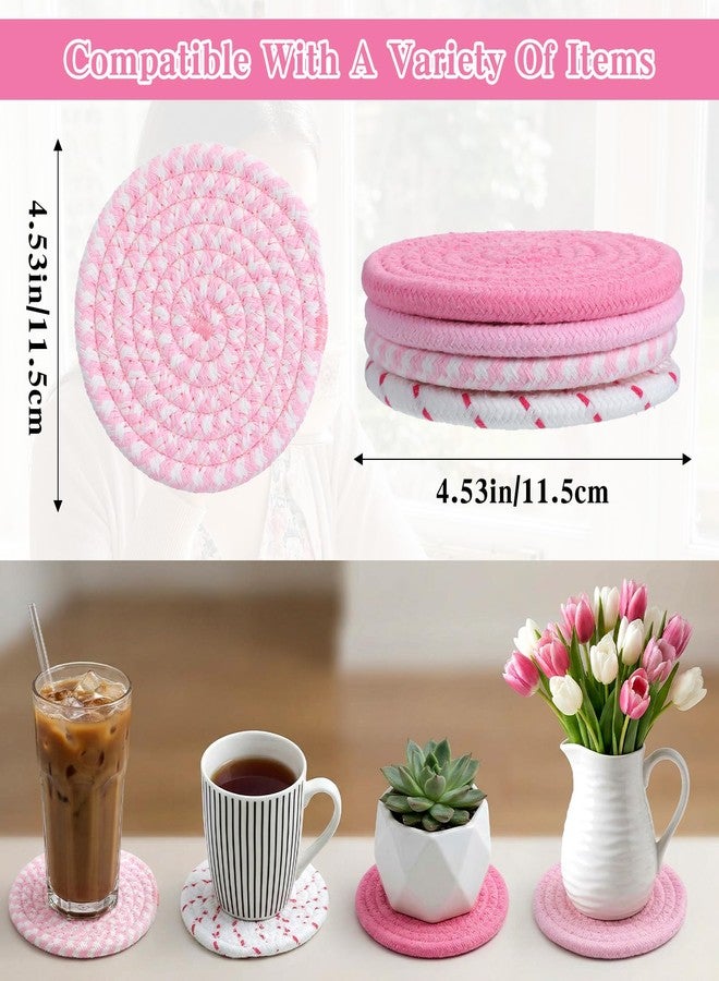 Shimmeroo Cute Drink Coasters for Desk,Pink Woven Fabric Coasters,Absorbent Coaster for Drinks,Living Room,Table Home Table Home Decor Gift - 4.5 Inch - Image 2