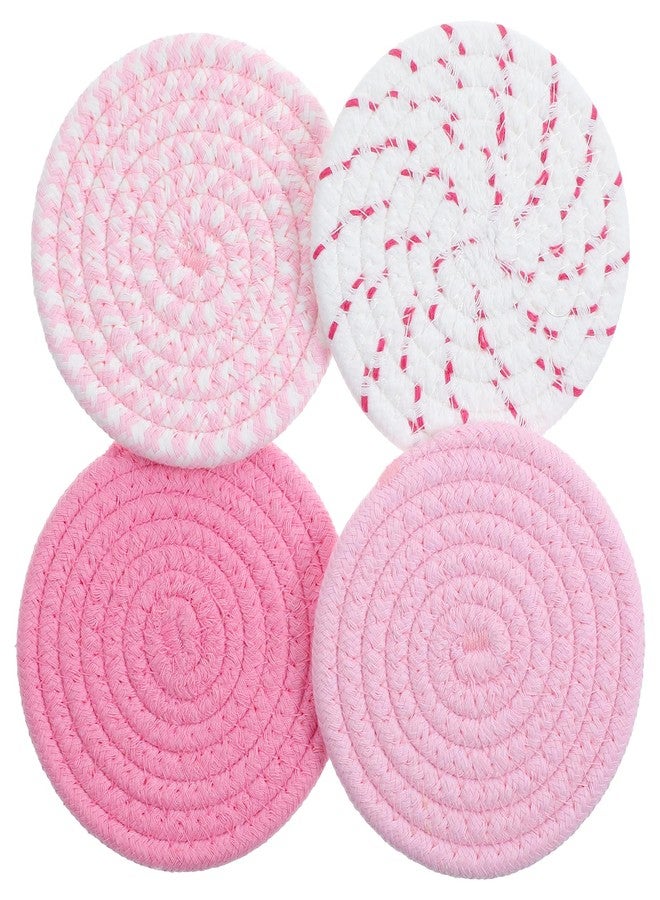 Shimmeroo Cute Drink Coasters for Desk,Pink Woven Fabric Coasters,Absorbent Coaster for Drinks,Living Room,Table Home Table Home Decor Gift - 4.5 Inch - Image 1