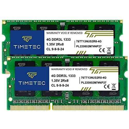 Timetec تيمتيك 8 جيجابايت كيت (2x4 جيجابايت) DDR3 / DDR3L 1333 ميجاهرتز PC3-10600 غير ECC غير مخزن 1.5 فولت / 1.35 فولت CL9 2Rx8 مزدوج الرتبة كثافة منخفضة 204 دبوس SODIMM ذاكرة كمبيوتر محمول ترقية وحدة RAM - Image 5