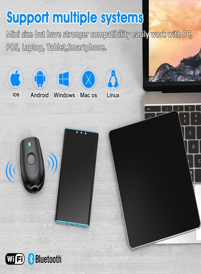 سيمكود ماسح الباركود Symcode Bluetooth Mini 1D صغير الحجم محمول، 3 في 1، بلوتوث ولاسلكي 2.4 جيجا هرتز وسلكي USB، متوافق مع أندرويد، iOS، أجهزة الكمبيوتر، ويندوز - Image 5