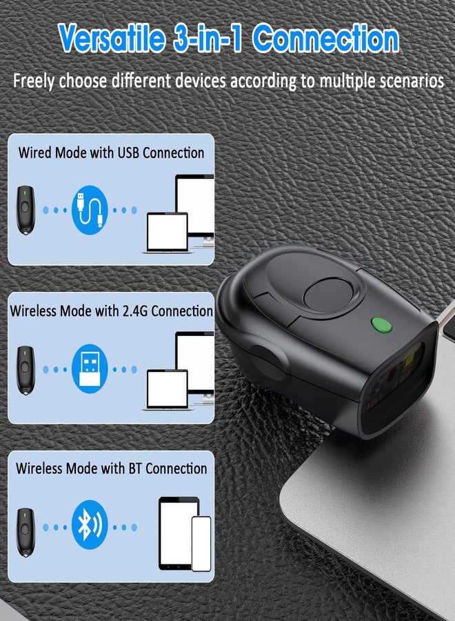 سيمكود ماسح الباركود Symcode Bluetooth Mini 1D صغير الحجم محمول، 3 في 1، بلوتوث ولاسلكي 2.4 جيجا هرتز وسلكي USB، متوافق مع أندرويد، iOS، أجهزة الكمبيوتر، ويندوز - Image 4