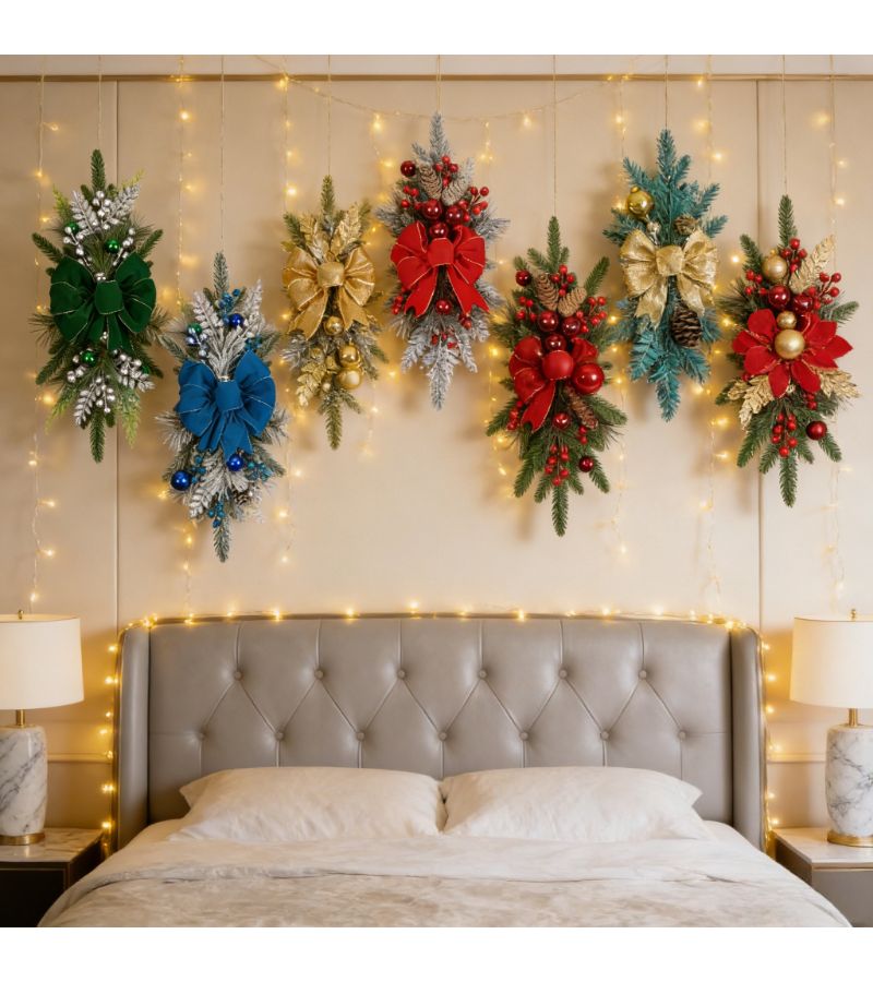 Nordic Style Artificial Flower Staircase Wreath In Green Durable Plastic Vine Garland For Home Entrance Balcony - Image 1