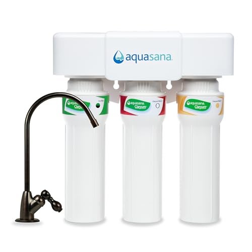 Aquasana Under Sink Water Filter System - Reduces PFAS, Lead, & Chlorine in Drinking Water - Under Counter Claryum Filtration for Kitchen - 3-Stage Max Flow - Oil-Rubbed Bronze Faucet - AQ-5300+.62 - Image 1