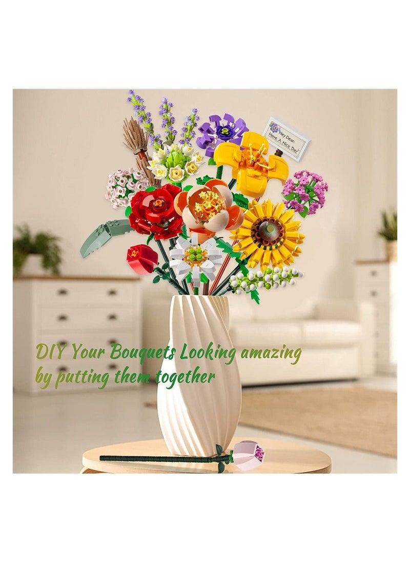 Flower Bouquet Building Blocks, Flower Bouquet Building Kit, Flower Building Blocks, Artificial Flowers Building Toys Creative Project for Adults Botanical Collection Compatible with Lego 547