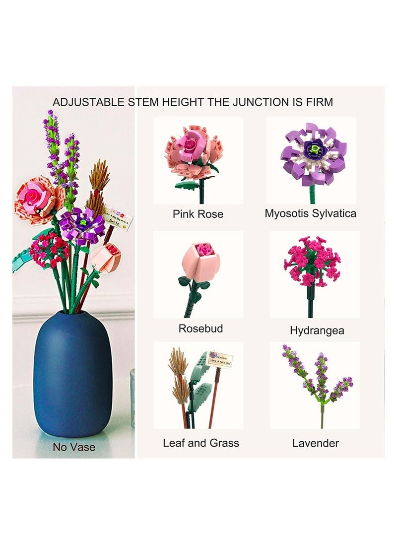 Flower Bouquet Building Blocks, Flower Bouquet Building Kit, Flower Building Blocks, Artificial Flowers Building Toys Creative Project for Adults Botanical Collection Compatible with Lego 547