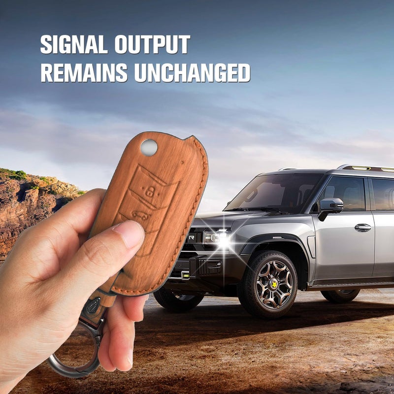 Coll of Fest Wooden PU Leather Key Cover Compatible with Mahindra Scorpio, Marazzo | Xuv 300, Xuv 700 | Xuv 400 Ev | Bolero | Thar | Tuv 3 Button Flip Key Stylish wooden Texture & Durable Protection - Image 3