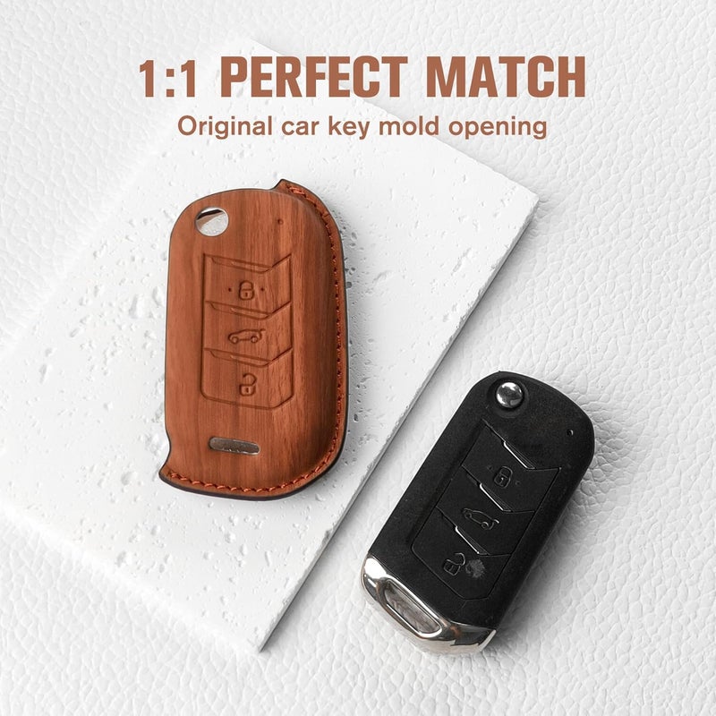 Coll of Fest Wooden PU Leather Key Cover Compatible with Mahindra Scorpio, Marazzo | Xuv 300, Xuv 700 | Xuv 400 Ev | Bolero | Thar | Tuv 3 Button Flip Key Stylish wooden Texture & Durable Protection - Image 4