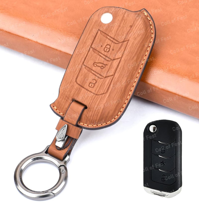 Coll of Fest Wooden PU Leather Key Cover Compatible with Mahindra Scorpio, Marazzo | Xuv 300, Xuv 700 | Xuv 400 Ev | Bolero | Thar | Tuv 3 Button Flip Key Stylish wooden Texture & Durable Protection - Image 1