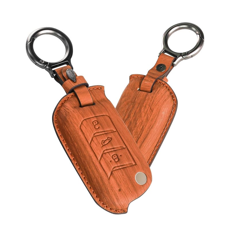 Coll of Fest Wooden PU Leather Key Cover Compatible with Mahindra Scorpio, Marazzo | Xuv 300, Xuv 700 | Xuv 400 Ev | Bolero | Thar | Tuv 3 Button Flip Key Stylish wooden Texture & Durable Protection - Image 2