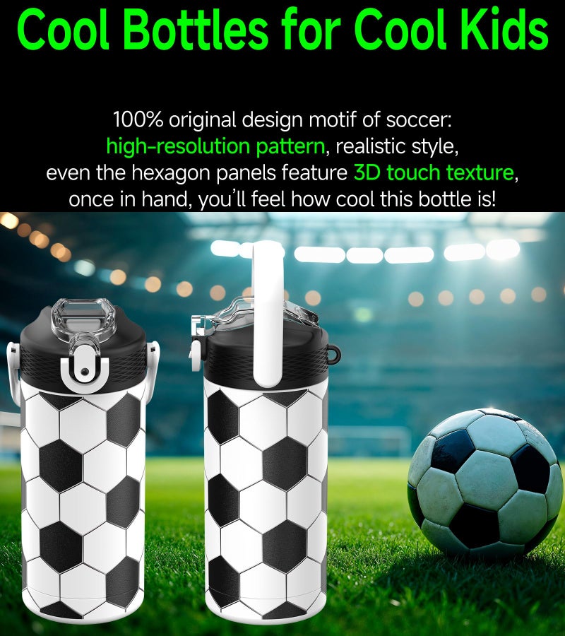 MYFOREST 14oz/400ml Insulated Kids Water Bottle, Odor-Free Surgical Grade Liner, Dishwasher-Safe, Name Spot, Soft Sipper, Gift for Sports Fan (Soccer) - Image 2