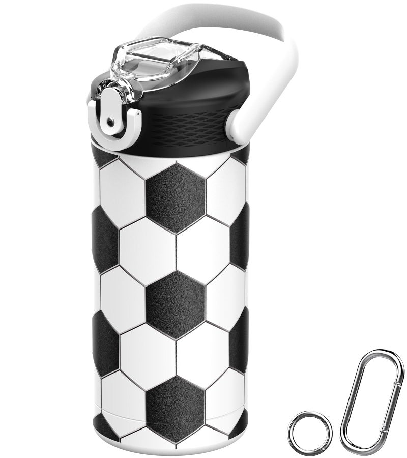 MYFOREST 14oz/400ml Insulated Kids Water Bottle, Odor-Free Surgical Grade Liner, Dishwasher-Safe, Name Spot, Soft Sipper, Gift for Sports Fan (Soccer) - Image 1