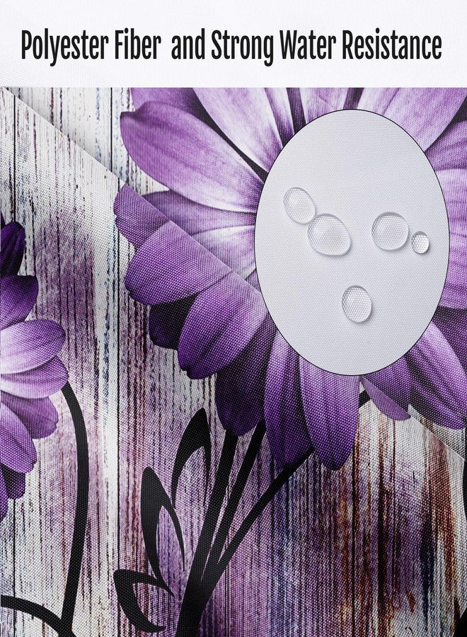 Bribay 4 Piece Shower Curtain Sets, Purple Daisies Flowers Worn Wood with Non-Slip Rugs, Toilet Lid Cover and Bath Mat, for Bathroom Decor Set, 72" x 72" - Image 3