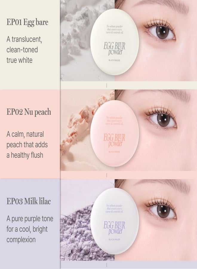 BLACK ROUGE, Egg Blur Powder, EP02 Nu peach, Loose Face Powder, Korean Makeup Oil Control Compact with Puff, Lightweight Long-Lasting Setting Powder in White, Peach & Purple, 0.17oz - Image 3